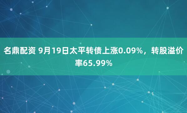 名鼎配资 9月19日太平转债上涨0.09%，转股溢价率65.99%